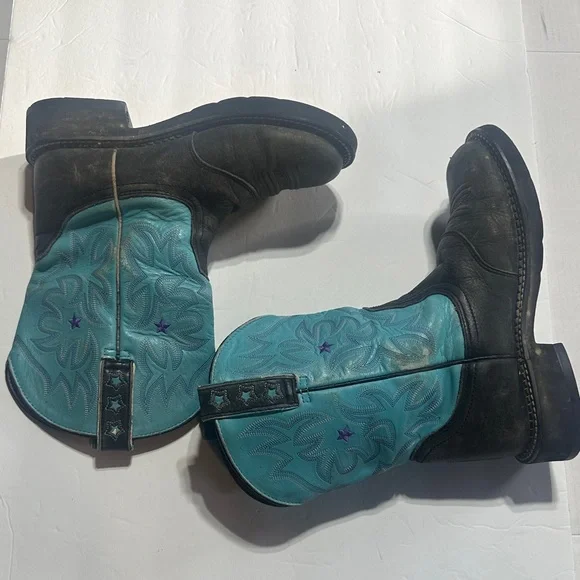 Ariat leather upper Turquoise purple & Black Western Cowboy Boots w pull tabs 9 - Picture 3 of 11